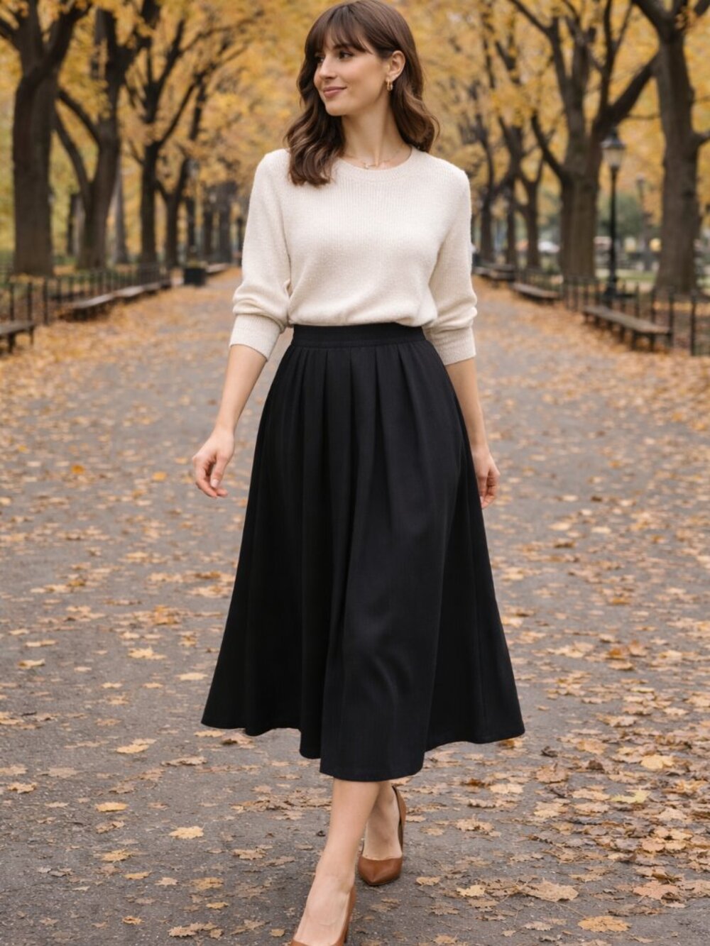 Essay Black Pleated Midi Skirt with Pockets Size 6